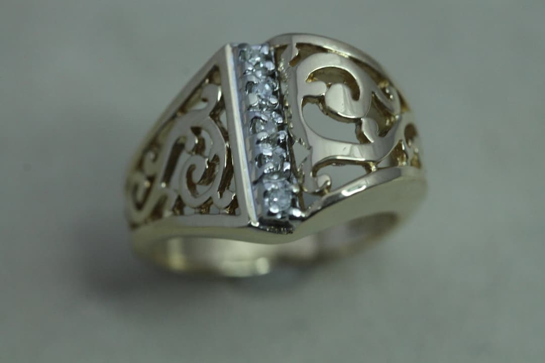 Antigua Roma Oro, Granate Anillo De Filigrana Con Margaritas
