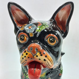 9" CERAMIC DOG sculpture, colorful handpainted talavera puppy figurine, mexican pottery