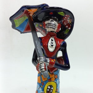 8&quot; Ceramic CATRINA, Mexican day of the dead sculpture, folk art figurine, colorful skeleton painted by hand.