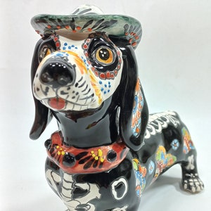 11" CERAMIC DOG sculpture, colorful handpainted talavera puppy figurine, mexican pottery