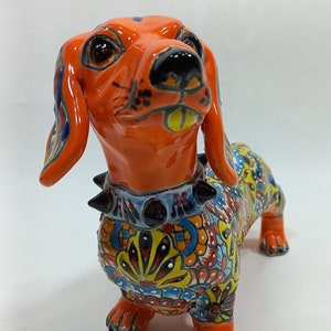 11" CERAMIC DOG sculpture, colorful handpainted talavera puppy figurine, mexican pottery