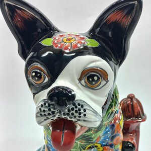 11" CERAMIC DOG sculpture, colorful handpainted talavera puppy figurine, mexican pottery