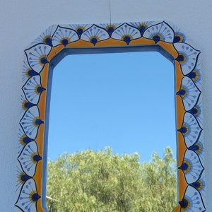 15&quot; TALAVERA MIRROR bathroom wall decor vanity, Mexican pottery folk art hanging