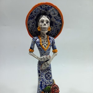 11&quot; TALAVERA CATRINA, mexican folk art, day of the dead colorful