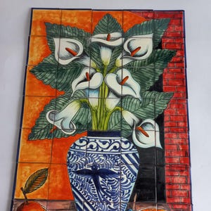 30&quot; CERAMIC TILE MURAL mexican talavera mosaic hand painted clay backsplash