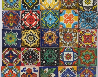 1 Sample CERAMIC TILE assorted designs, handmade Mexican talavera tile backsplash mosaic 1" X 1"