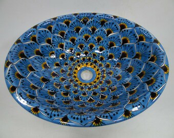 18 TALAVERA SINK oval vessel mexican bathroom handmade ceramic folk art