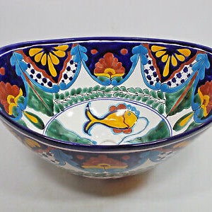 18" TALAVERA SINK  oval vessel,  mexican handmade ceramic,  bathroom,  folk art