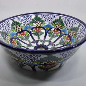 17&quot; ROUND TALAVERA SINK ceramic bathroom vessel sink, mexican handmade folk art