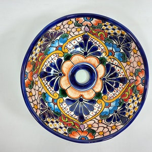 10" ROUND TALAVERA SINK, vessel mexican bathroom sink handmade folk art ceramic