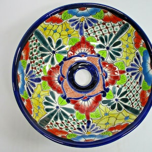 10" ROUND TALAVERA SINK, vessel mexican bathroom sink handmade folk art ceramic