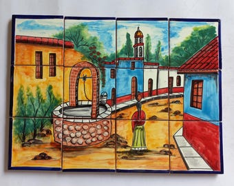 17" MURALE IN PIASTRELLE DI CERAMICA mosaico talavera messicano dipinto a mano paraschizzi natura morta