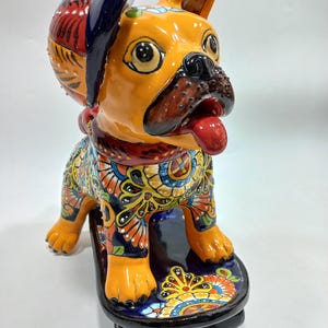 12" CERAMIC DOG sculpture, colorful handpainted talavera puppy figurine, mexican pottery