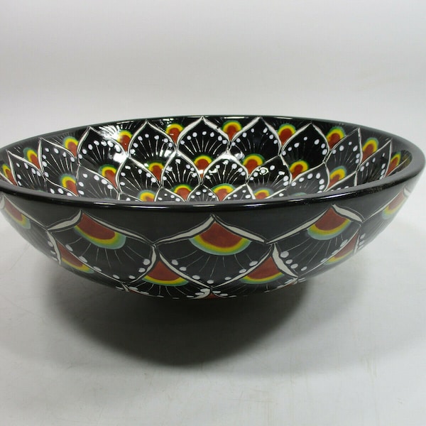 14" round TALAVERA VESSEL SINK Mexican handmade ceramic bathroom basin, folk art