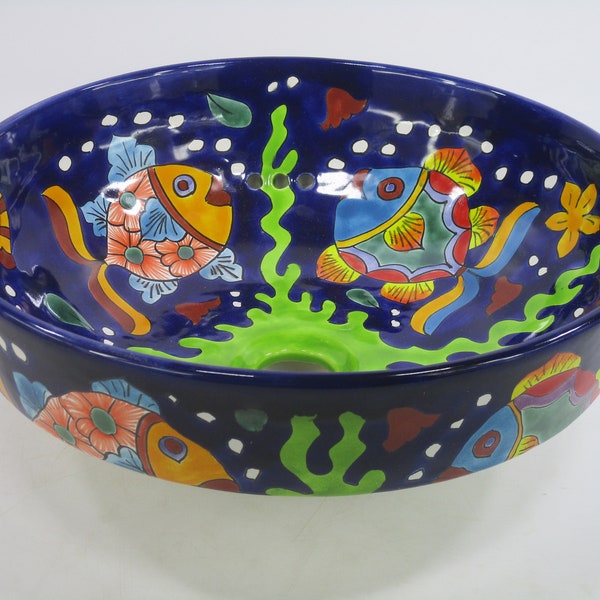 15" ROUND TALAVERA SINK (Semi-Recessed) drop in handmade ceramic folk art