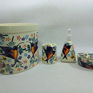 SET DE ACCESORIOS DE BAÑO canasto jabon porta cepillos de dientes ceramica talavera mexicana