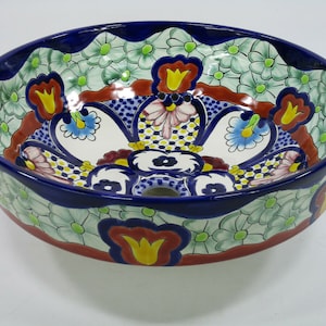 Semi-Recessed 15" ROUND TALAVERA SINK drop in handmade ceramic folk art 