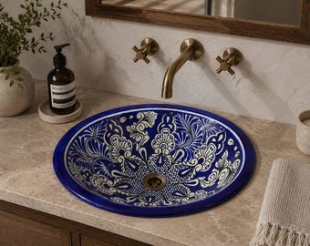 Ceramic SINK colorful handpainted, drop in or undermount mexican bathroom handmade.
