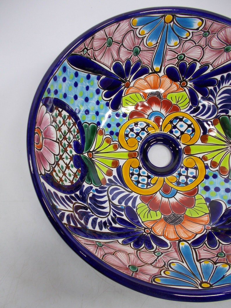 15 round TALAVERA VESSEL SINK Mexican handmade ceramic bathroom basin folk art
