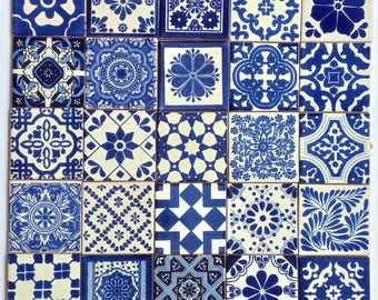 150 CERAMIC TILES blue & white desings Mexican handmade talavera tile backsplash mosaic 4 X 4"
