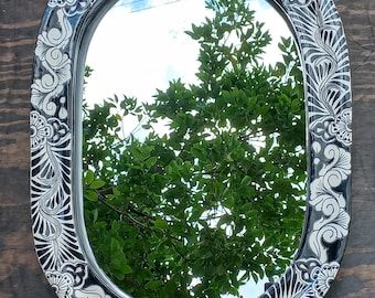 28" TALAVERA MIRROR bathroom wall decor vanity, Mexican pottery folk art hanging