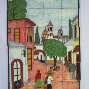 TALAVERA MOSAIC MURAL  mexican embossed tile backsplash, small town