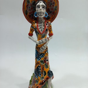 TALAVERA CATRINA DE 12&quot;, arte popular mexicano, día de los muertos colorido