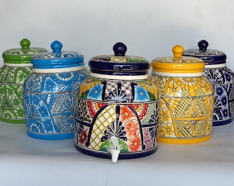 WATER CROCK  beverage dispenser mexican talavera pottery container cute folk art home decor handmade and hand painted kitchen accent