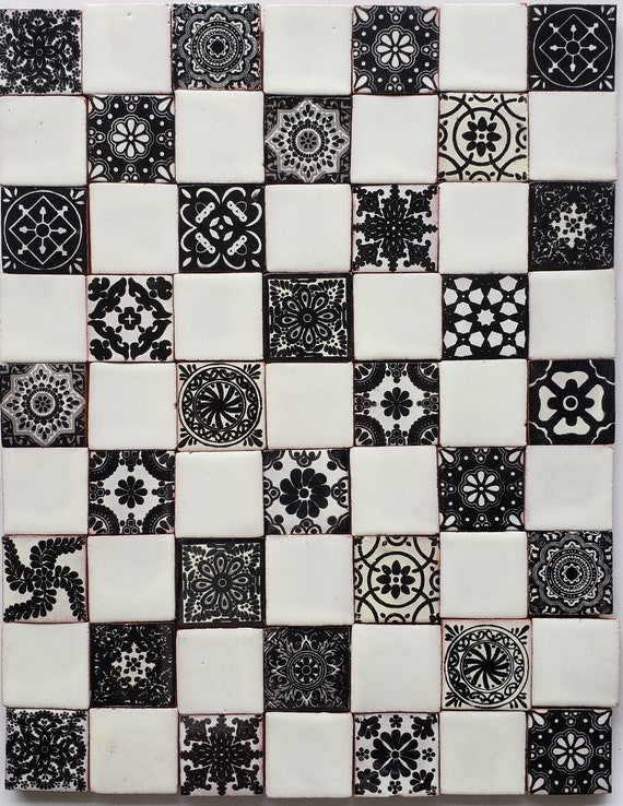 100 BLACK AND WHITE Mexican Tile Handmade Talavera Clay - Etsy