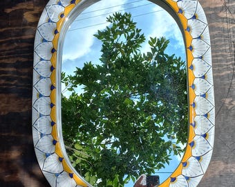 28" TALAVERA MIRROR bathroom wall decor vanity, Mexican pottery folk art hanging
