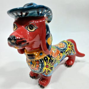 7" CERAMIC DOG sculpture, colorful handpainted talavera puppy figurine, mexican pottery