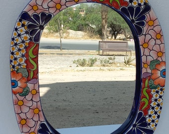 Meuble-lavabo 16" TALAVERA MIRROR, décoration murale de salle de bain, poterie mexicaine à suspendre