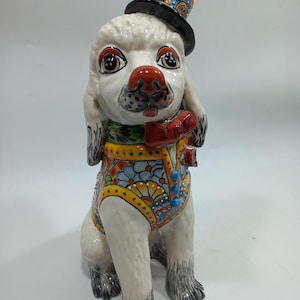 12" CERAMIC DOG sculpture, colorful handpainted talavera puppy figurine, mexican pottery