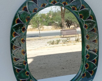 Meuble-lavabo 16" TALAVERA MIRROR, décoration murale de salle de bain, poterie mexicaine à suspendre