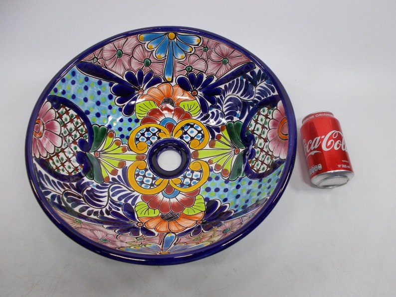 15 round TALAVERA VESSEL SINK Mexican handmade ceramic bathroom basin folk art
