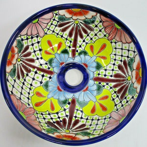 10&quot; ROUND TALAVERA SINK, vessel mexican bathroom sink handmade folk art ceramic