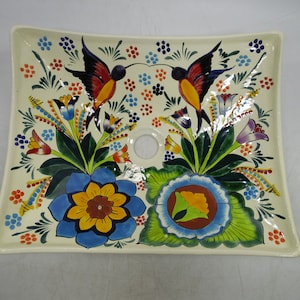 16&quot; RECTANGULAR TALAVERA SINK vessel mexican bathroom handmade ceramic folk art
