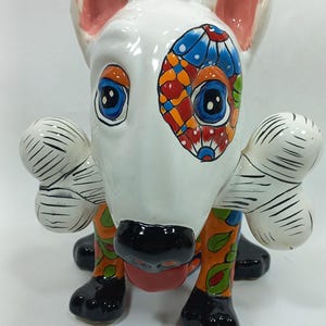 12" CERAMIC DOG sculpture, colorful handpainted talavera puppy figurine, mexican pottery