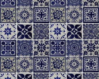 100 AZULEJOS DE CERÁMICA diseños azules y blancos, mosaico mexicano de talavera hecho a mano para salpicaderos, 6x6 pulgadas.