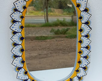 TALAVERA MIRROR bathroom wall decor vanity, Mexican pottery folk art hanging