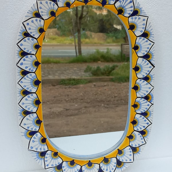 ESPEJO TALAVERA, decoración de pared para baño, tocador, arte popular de cerámica mexicana colgante