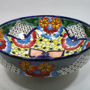 15&quot; ROUND TALAVERA SINK (Semi-Recessed) drop in handmade ceramic folk art