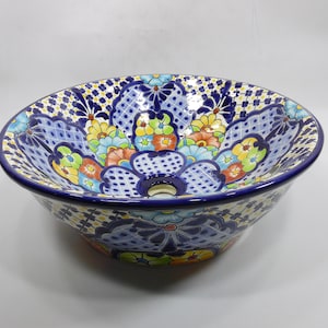 17" ROUND TALAVERA SINK ceramic bathroom vessel sink, mexican handmade folk art