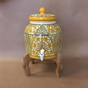 WATER CROCK  beverage dispenser mexican talavera pottery cute folk art home decor handmade and hand painted kitchen accent- Yellow