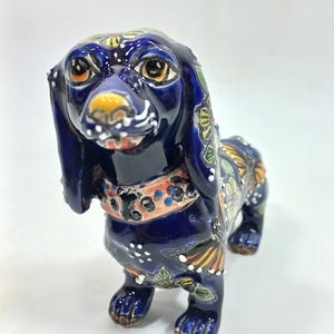 6" CERAMIC DOG sculpture, colorful handpainted talavera puppy figurine, mexican pottery