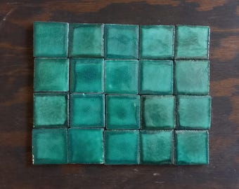1 Sample CERAMIC TILE, Emerald Green color, handmade Mexican talavera tile backsplash mosaic 1" X 1"
