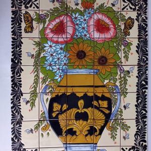 30&quot; CERAMIC TILE MURAL mexican talavera mosaic hand painted clay backsplash
