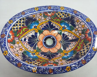 16" TALAVERA SINK drop in mexican bathroom sink handmade ceramic mexico folk art