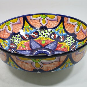 15&quot; ROUND TALAVERA SINK (Semi-Recessed) drop in handmade ceramic folk art
