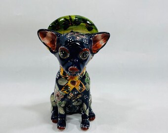 9" CERAMIC DOG sculpture, colorful handpainted talavera puppy figurine, mexican pottery